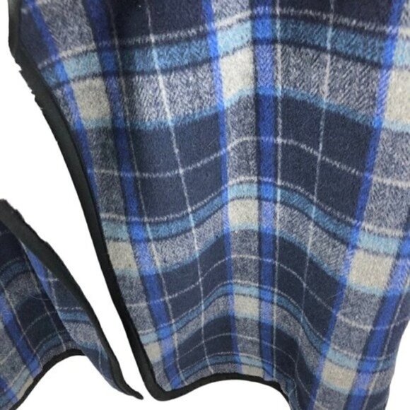 Nordstrom Buffalo Plaid Wool Blend Faux Fur Vest One Size Blue Gray Casual Cozy - Picture 6 of 8